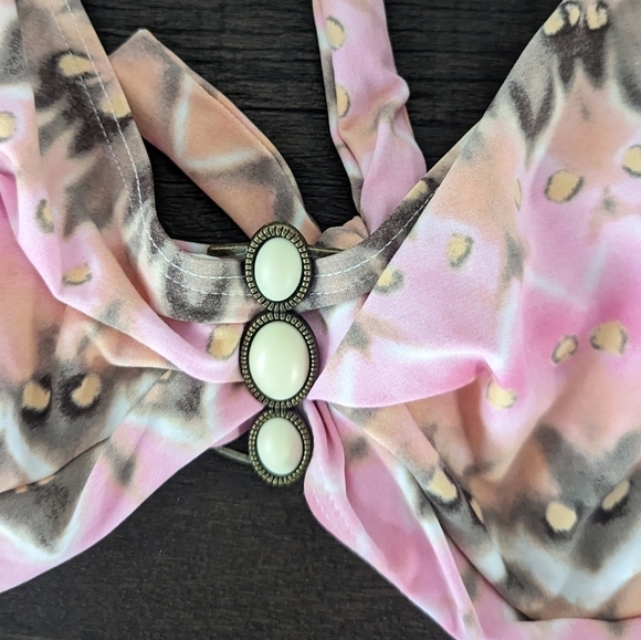 NWT Coco Reef Underwire Halter Multicolored Swim Top with White Stones 32/34C‎ - Picture 7 of 9